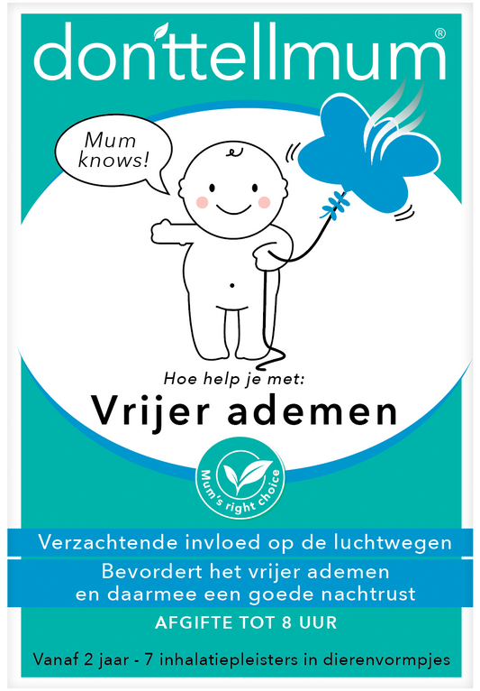 Donttellmum inhalation patches for freer breathing, shown on a white background, 7 pieces of nasal care and inhalation product.