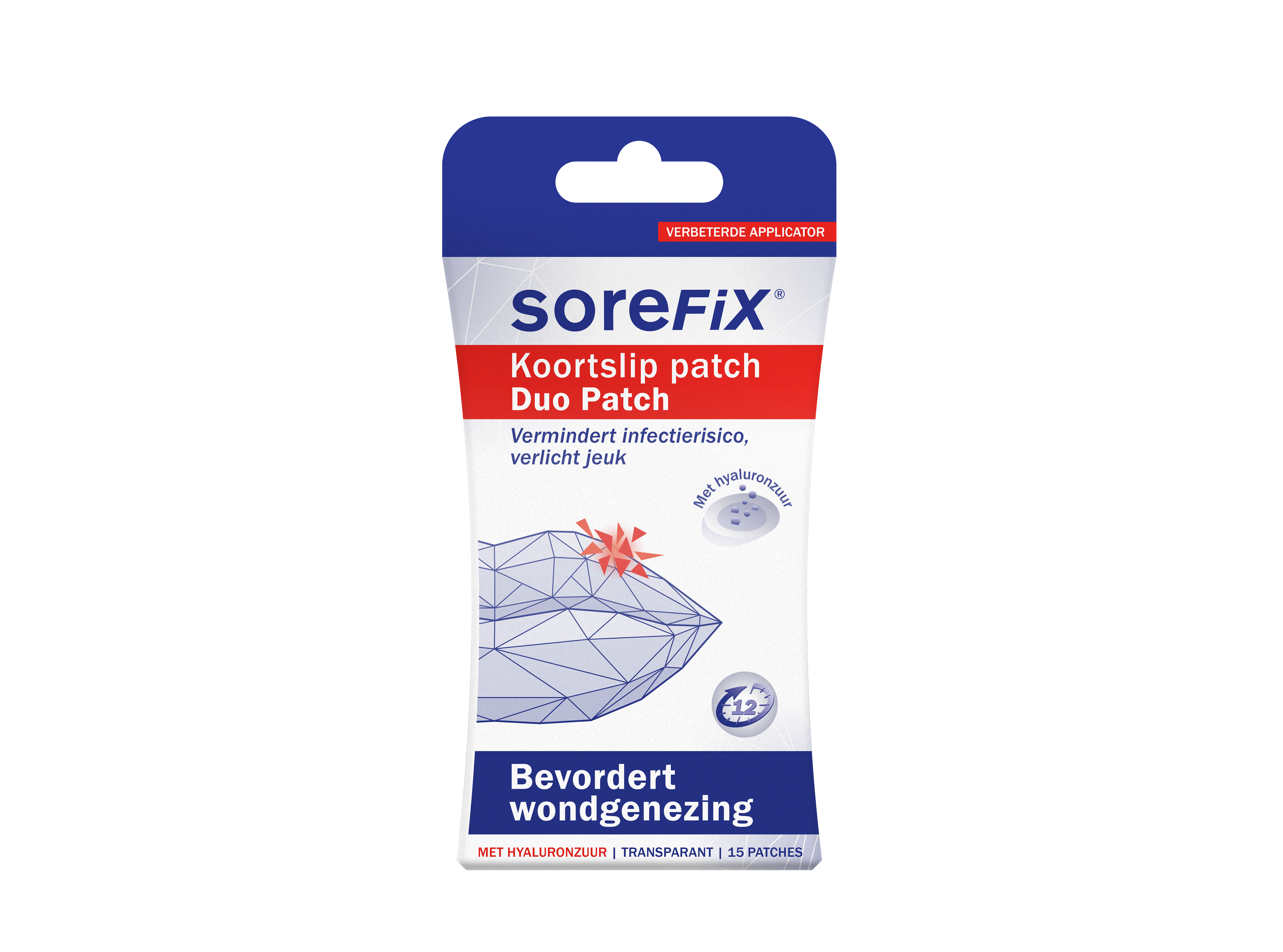 SoreFix Duo lip care patches in a box of 15, designed to soothe and heal chapped lips naturally.