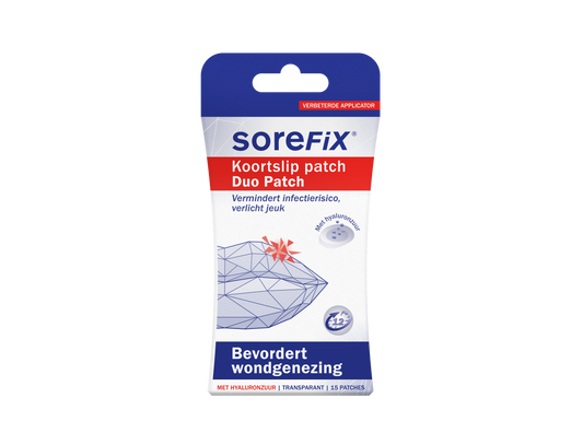 SoreFix Duo lip care patches in a box of 15, designed to soothe and heal chapped lips naturally.