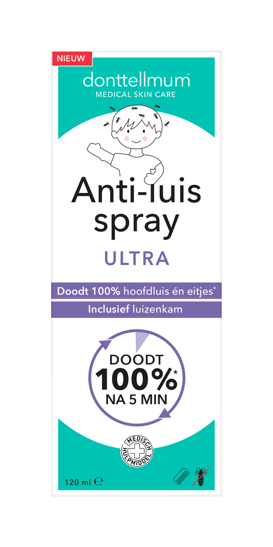 Donttellmum anti-luis spray for hair care in 120ml bottle, designed to protect and nourish hair.