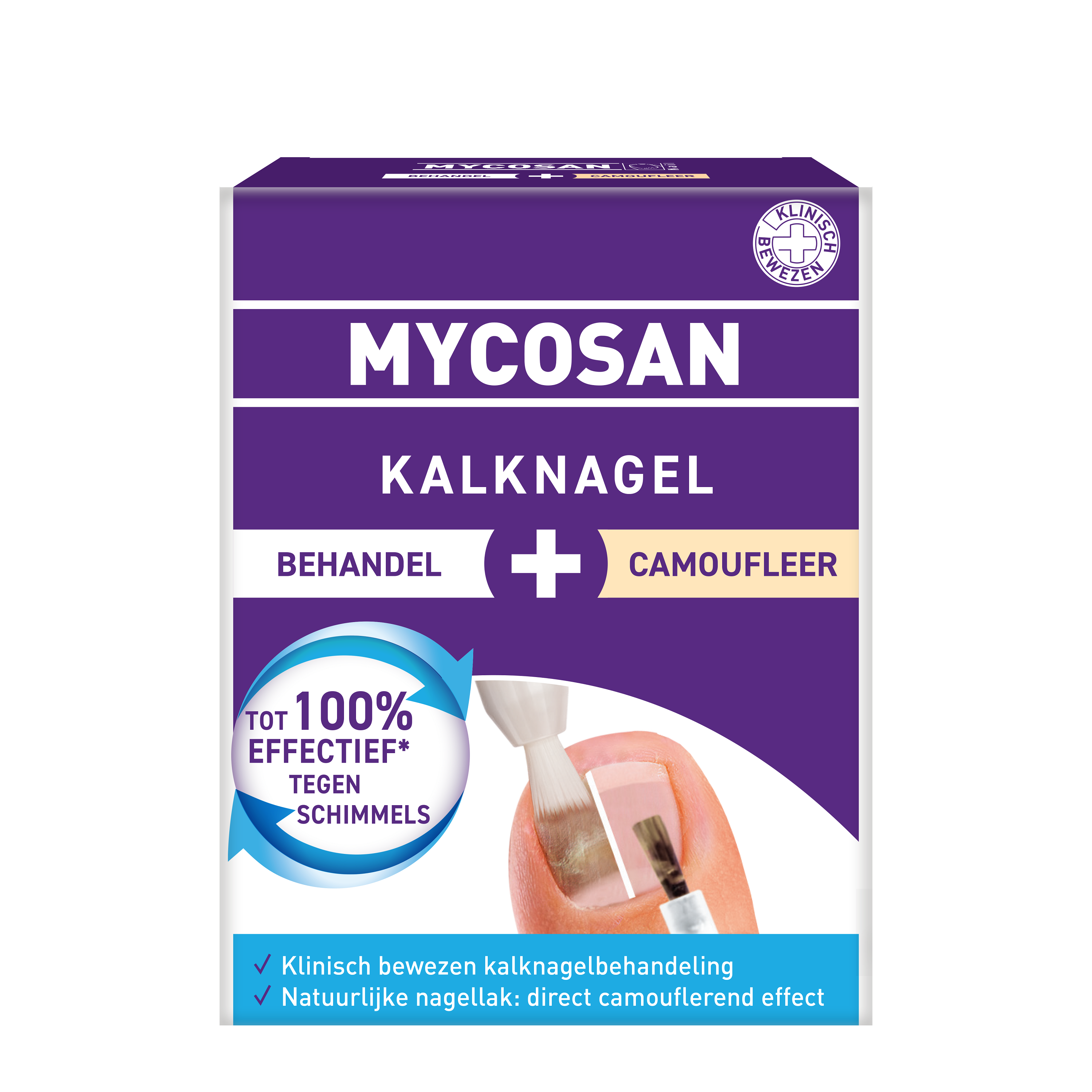Mycosan Kalknagel behandelset for toenail care, includes tools for treating and camouflaging nail fungus, from Mycosan.