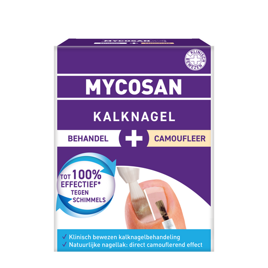 Mycosan Kalknagel behandelset for toenail care, includes tools for treating and camouflaging nail fungus, from Mycosan.