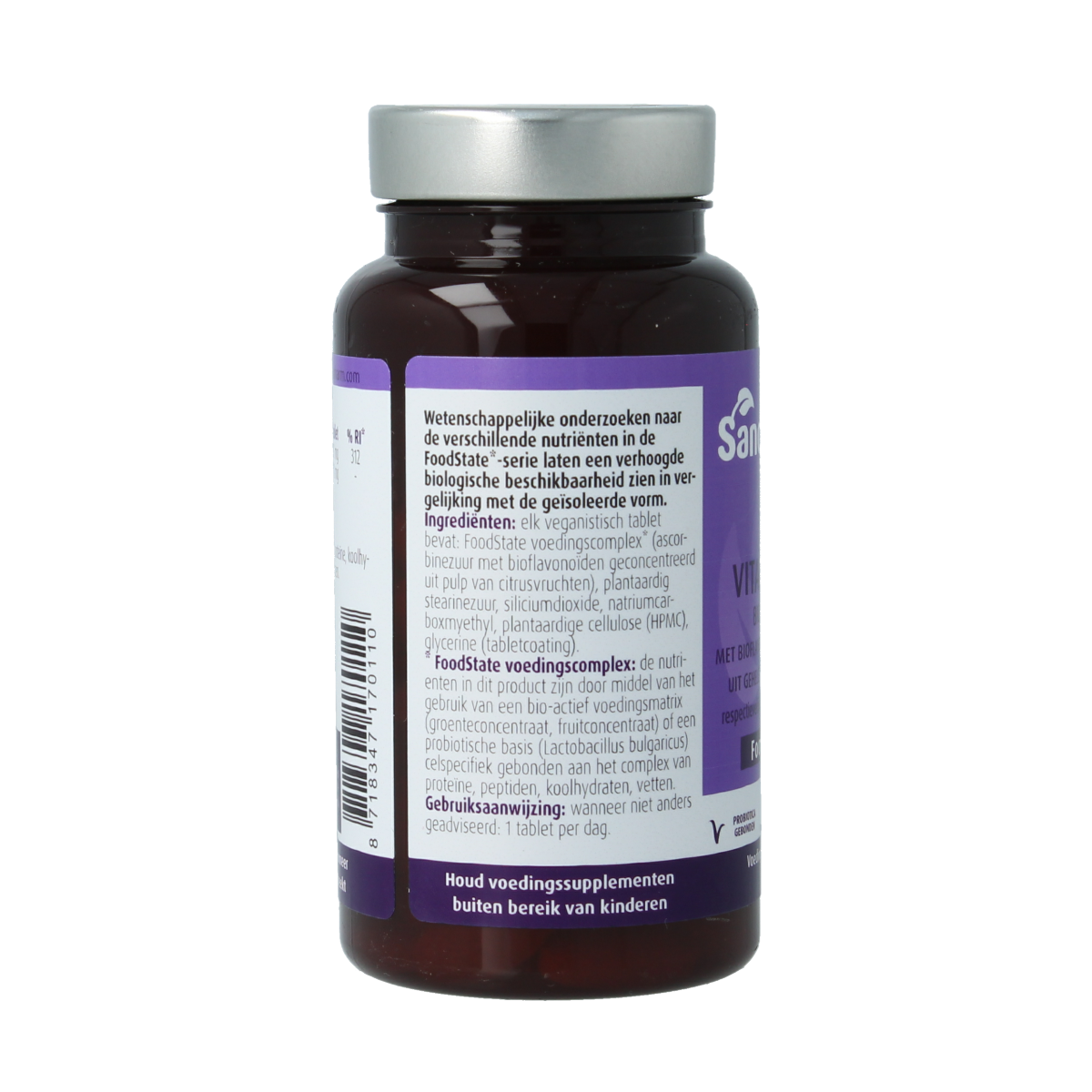 SanoPharm Vitamin C 250mg with bioflavonoids, 60 tablets, showing the supplement bottle with tablets inside.