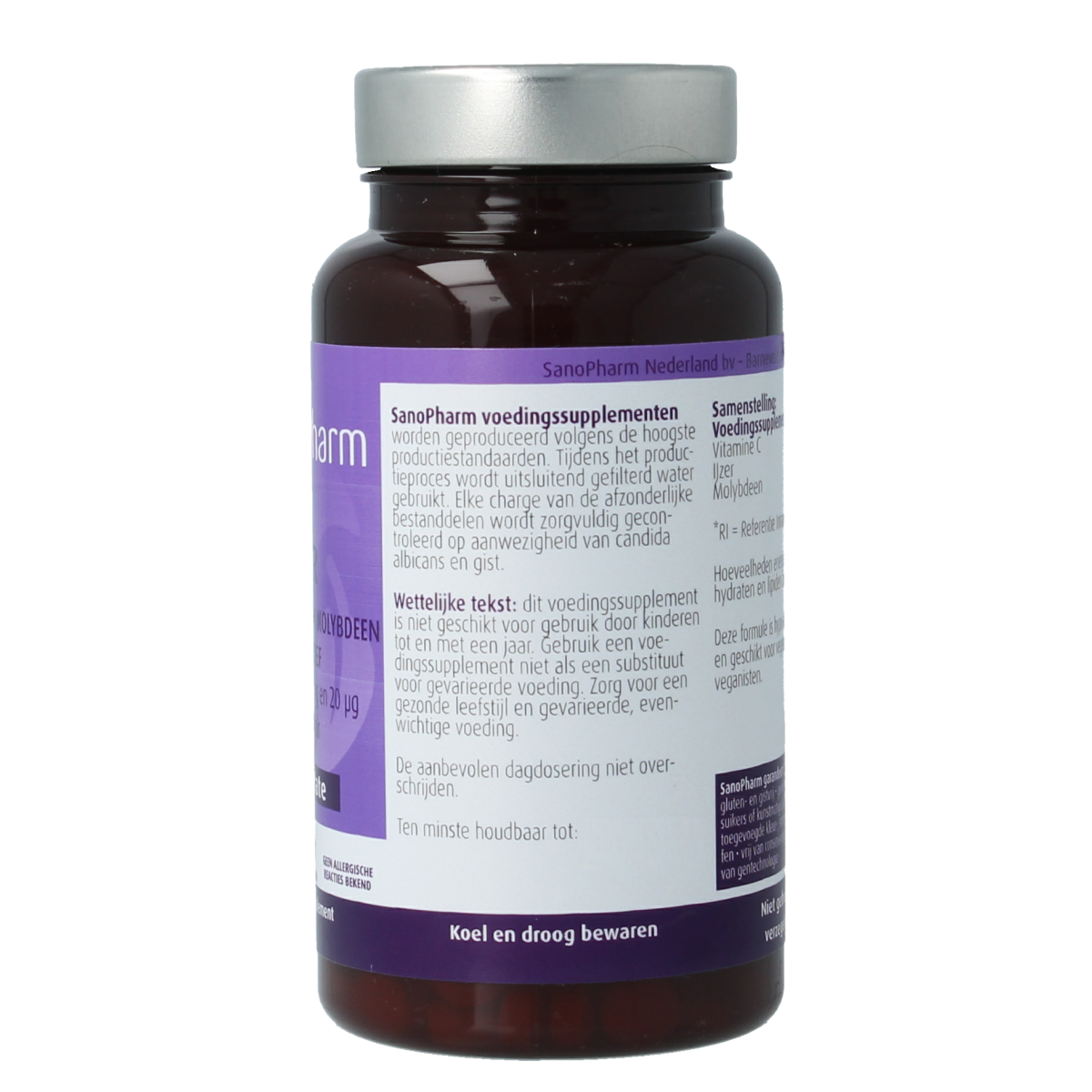 SanoPharm mineral multivitamin tablets with iron 10 mg, molybdenum 20 mcg, and vitamin C 30 mg in a blister pack