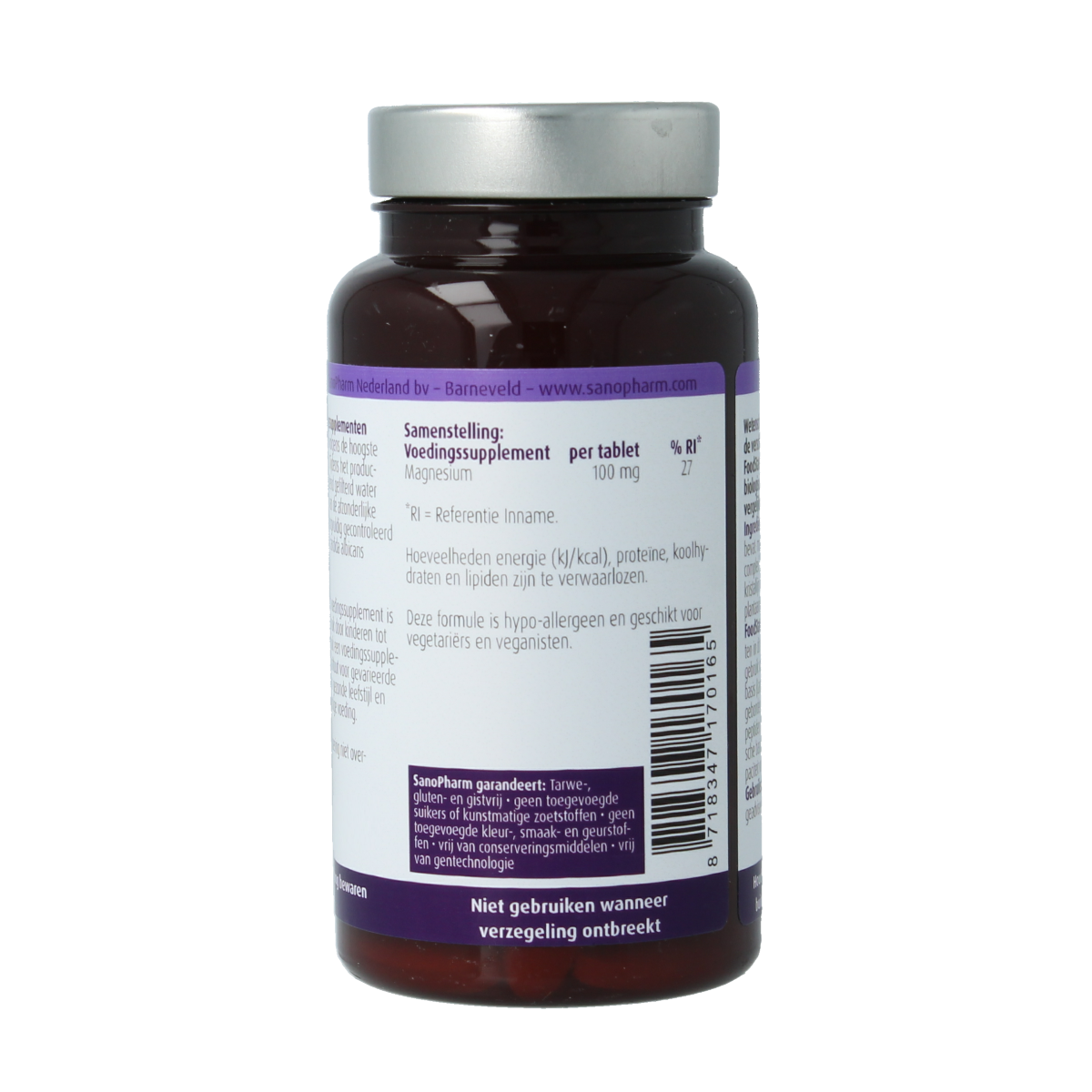 SanoPharm FoodState magnesium 100mg mineral tablets, 60 count, natural dietary supplement with mineral tablets.