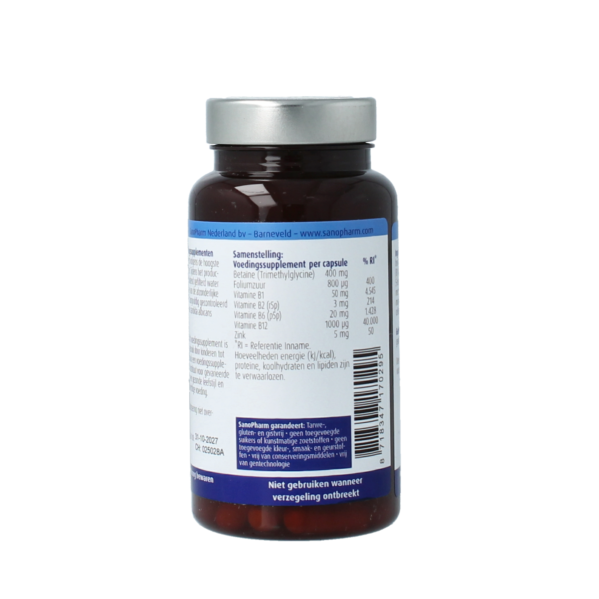 SanoPharm Anti-homocysteine complex foodstate capsules, dietary multivitamin supplement for heart health and overall wellness.