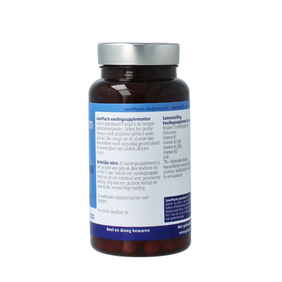 SanoPharm Anti-homocysteine complex foodstate capsules, multi-vitamin supplement in a bottle with 30 capsules.