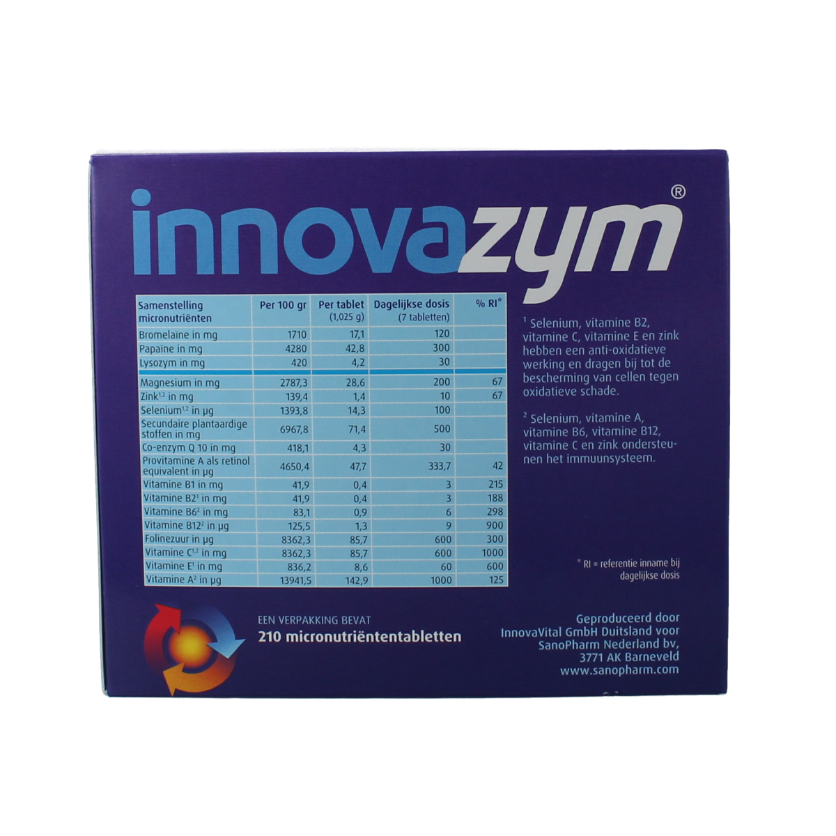 SanoPharm Innovazym 210.00 multivitamin tablets in blister pack, dietary supplement for daily nutrition.