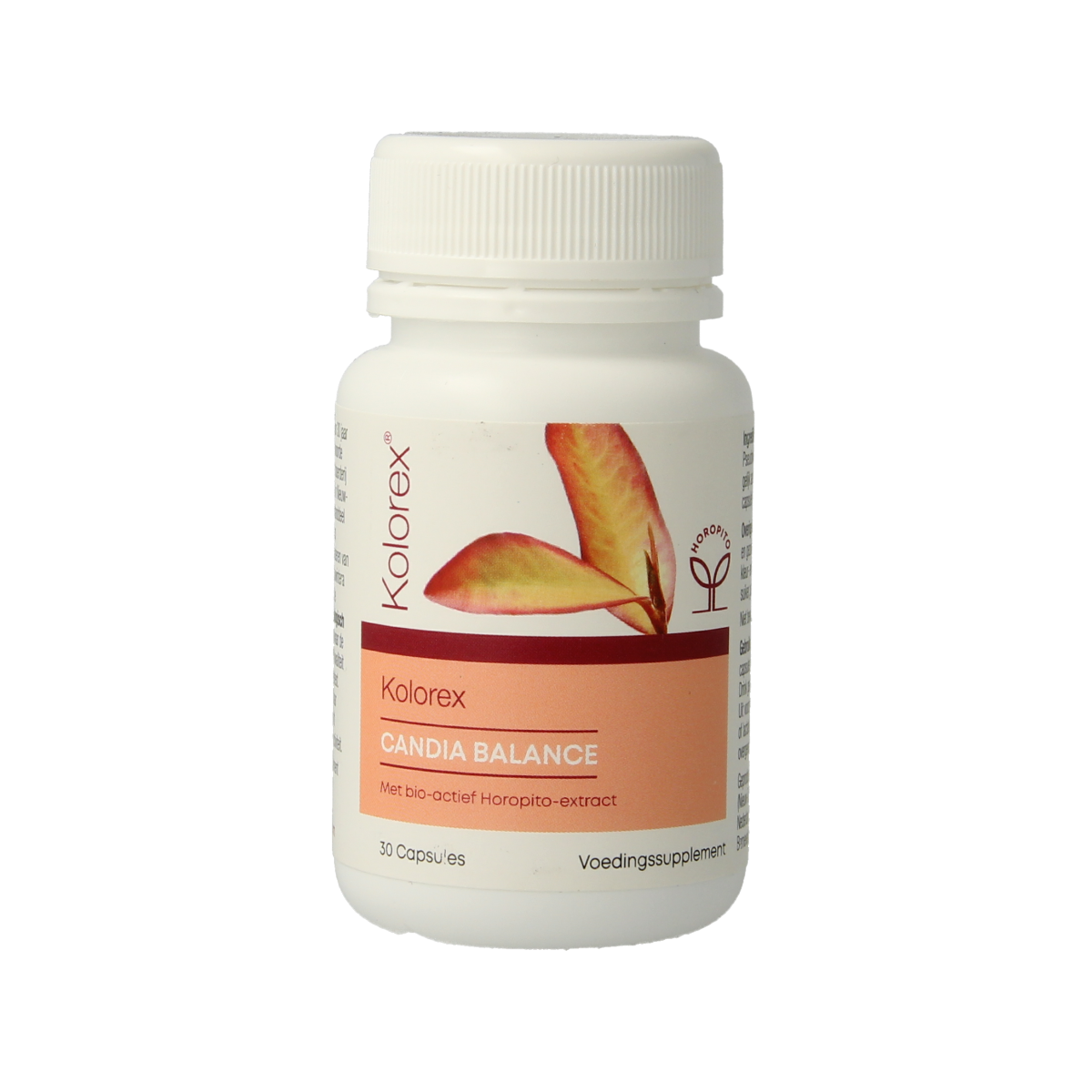 Kolorex Candia Balance herbal supplement capsules in a bottle, designed to support gut health and yeast balance.