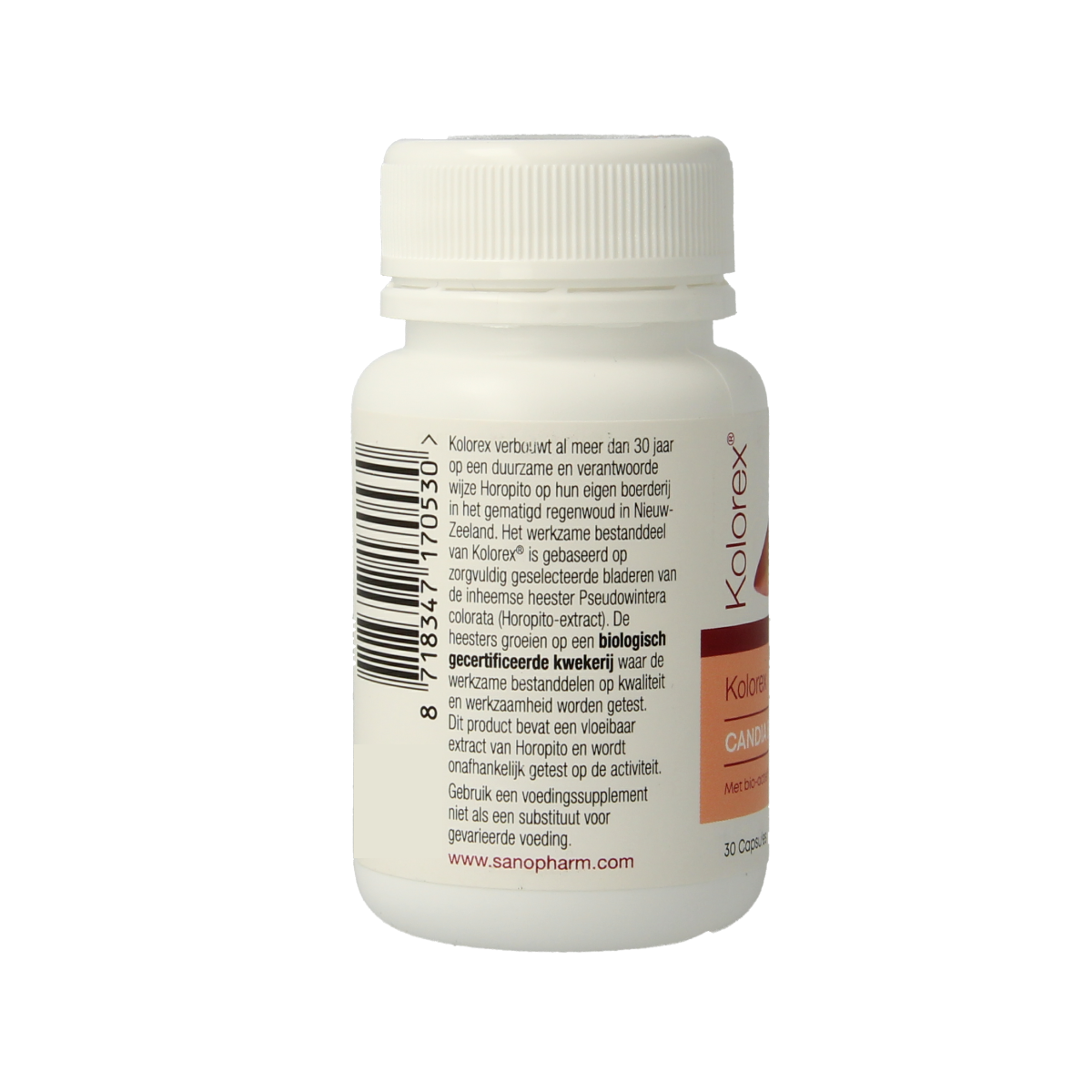 Kolorex Candia Balance capsules, herbal supplement by Kolorex, showing 30 capsules in a blister pack.