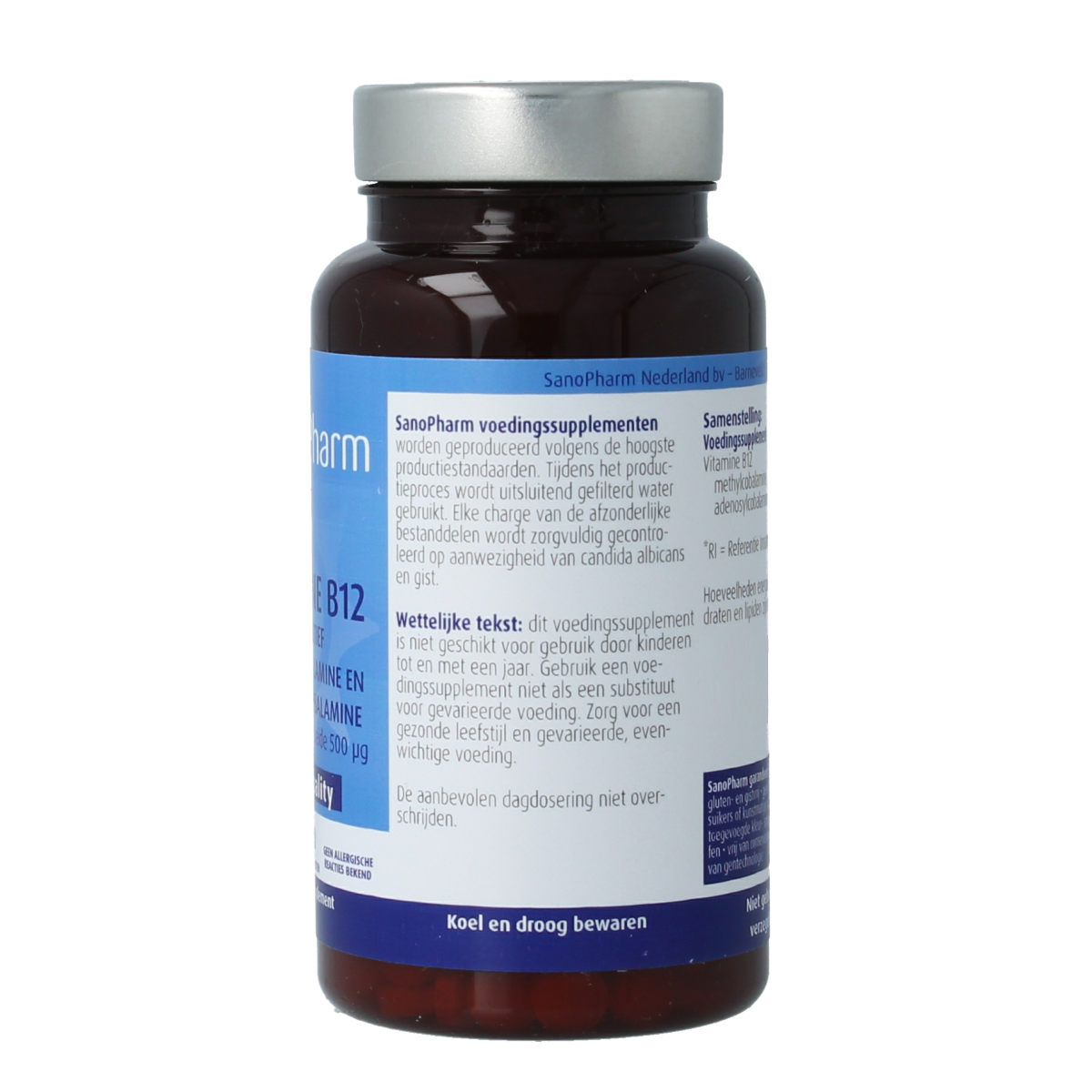 SanoPharm Vitamin B12 methyl adenosylcobalamin 500mcg lozenges, 60 tablets, natural supplement for energy support