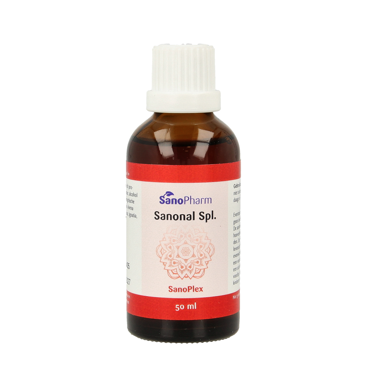 SanoPharm Sanonal Sanoplex herbal supplement in a 50ml bottle, featuring natural herbal ingredients and herbal preparation packaging