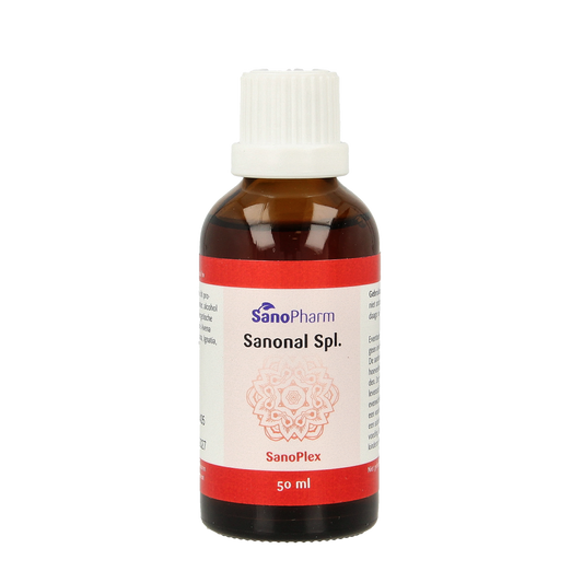 SanoPharm Sanonal Sanoplex herbal supplement in a 50ml bottle, featuring natural herbal ingredients and herbal preparation packaging