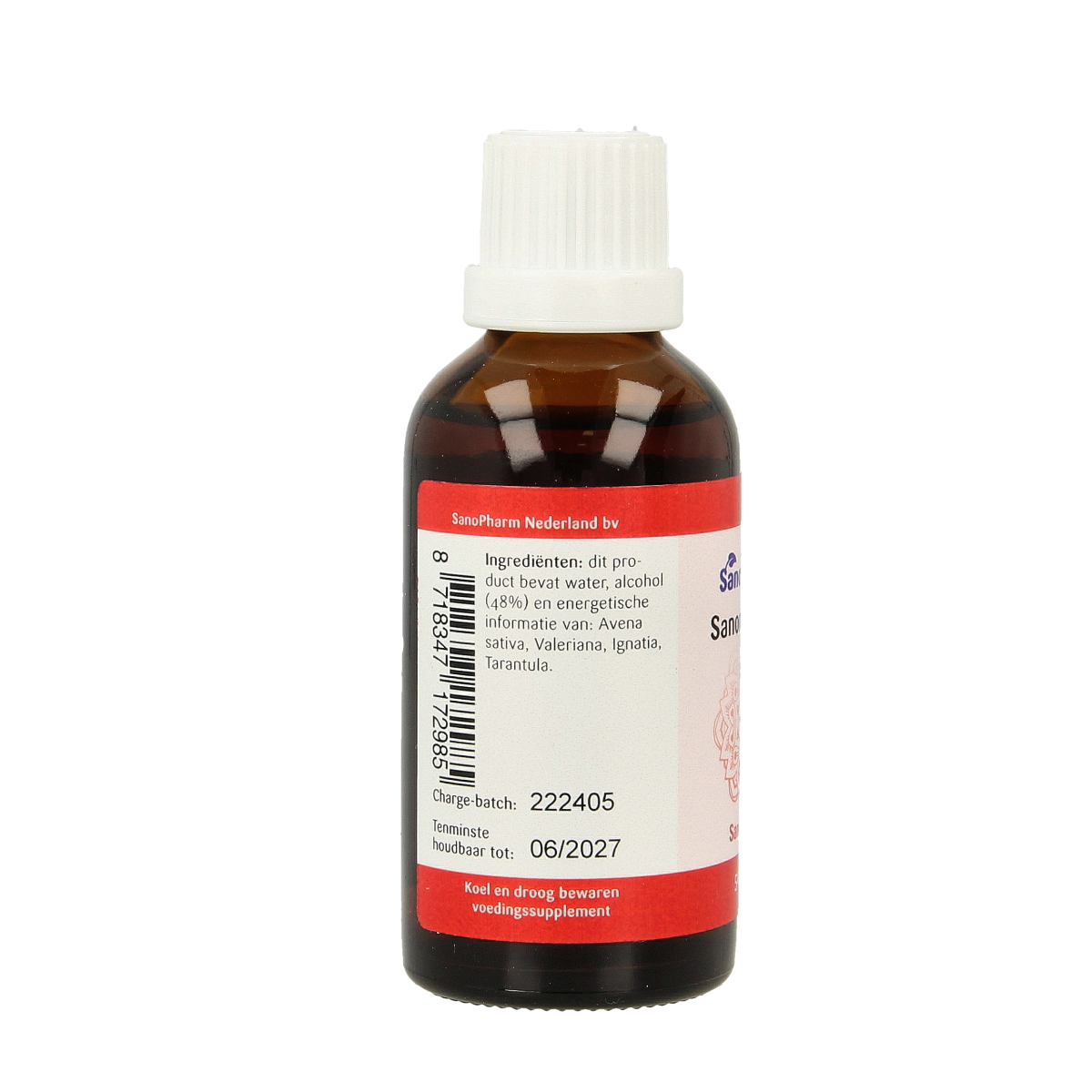 SanoPharm Sanonal Sanoplex herbal preparation bottle, 50ml, in a clear glass container with a white label and cap