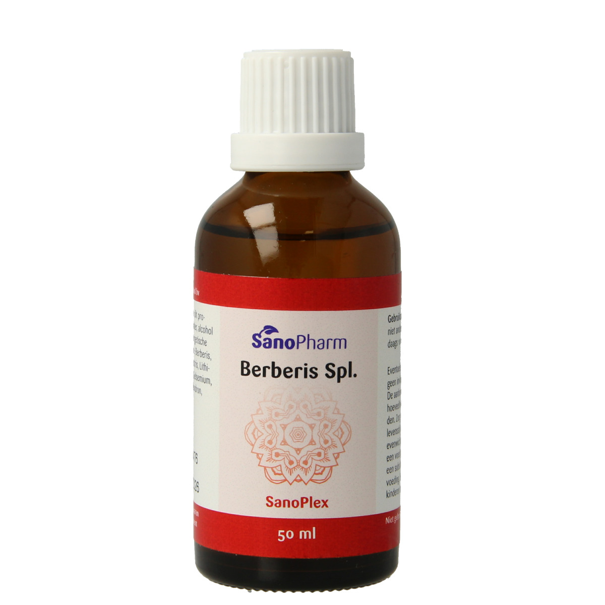 SanoPharm Berberis Sanoplex herbal supplement bottle, 50ml, with label showing product details and brand logo.