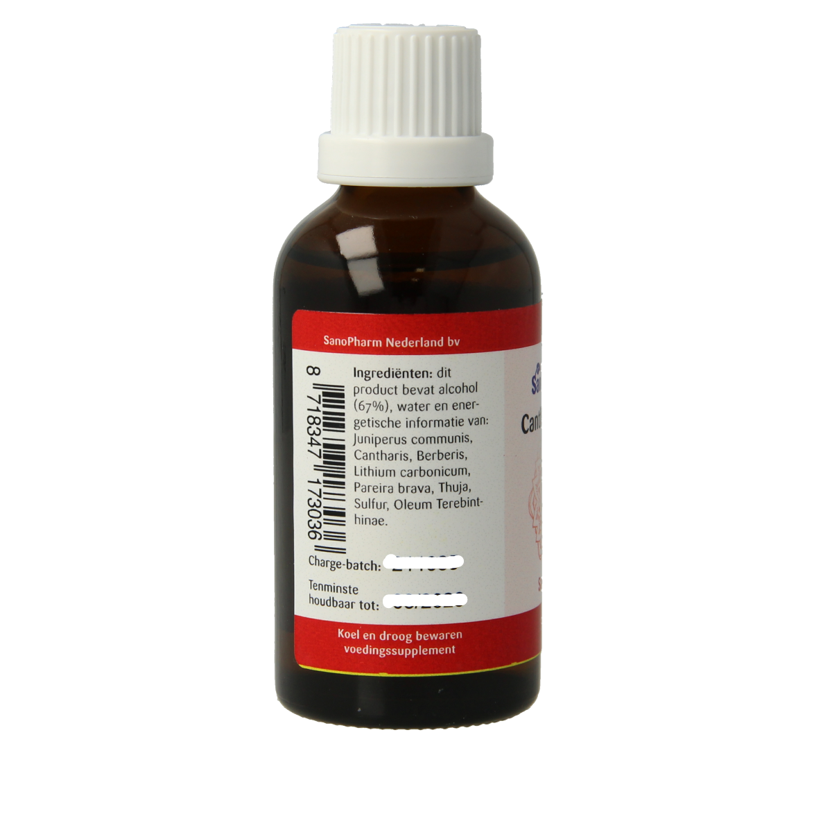 SanoPharm Cantharis Sanoplex herbal preparation in a 50ml bottle, used in traditional herbal medicine.