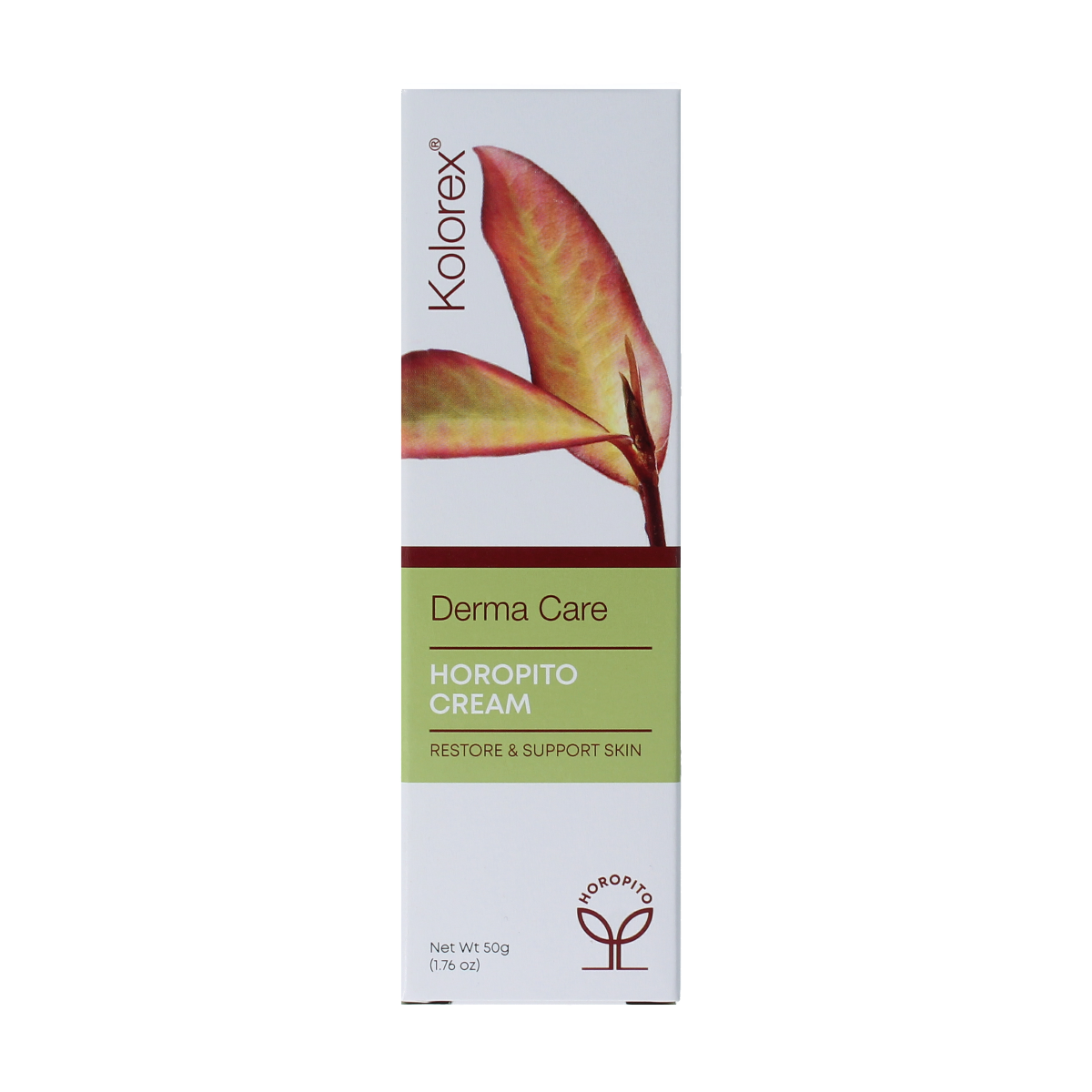 Kolorex Derma Care Horopito Creme 50g, natural body care cream with herbal ingredients, in a tube with a white cap.