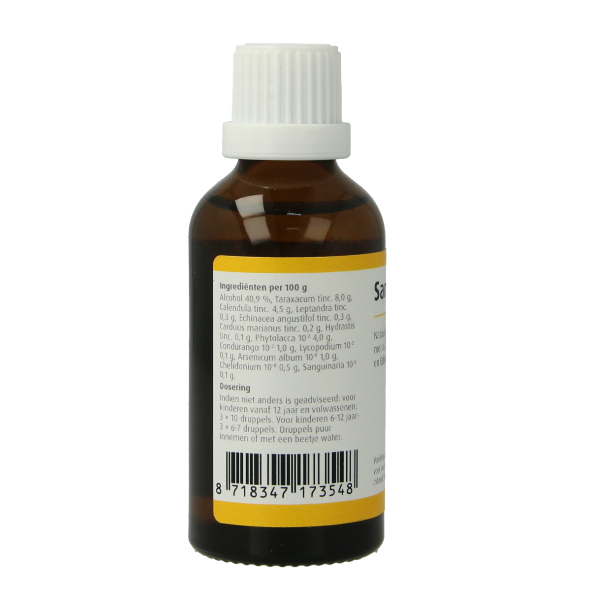 SanoPharm SanoDrainal 50ml herbal supplement bottle with label showing product details and branding.