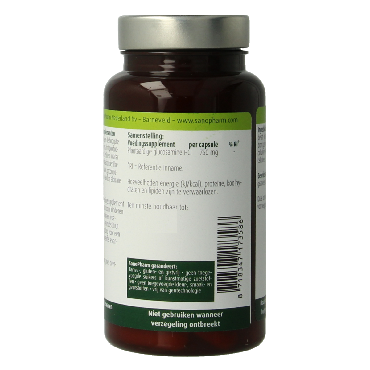 SanoPharm vegan Glucosamine 750mg capsules, mineral supplement, 60 capsules, natural joint support supplement.