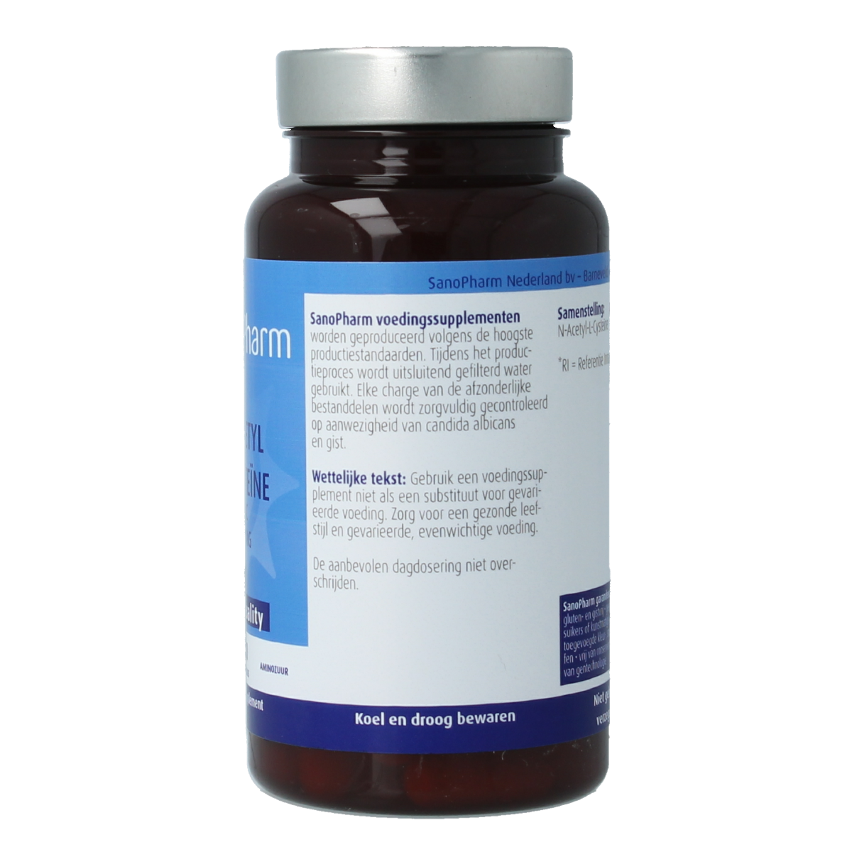 SanoPharm N-Acetyl L-Cysteine NAC amino acid capsules, high quality, 60 capsules, supplement for health and wellness.