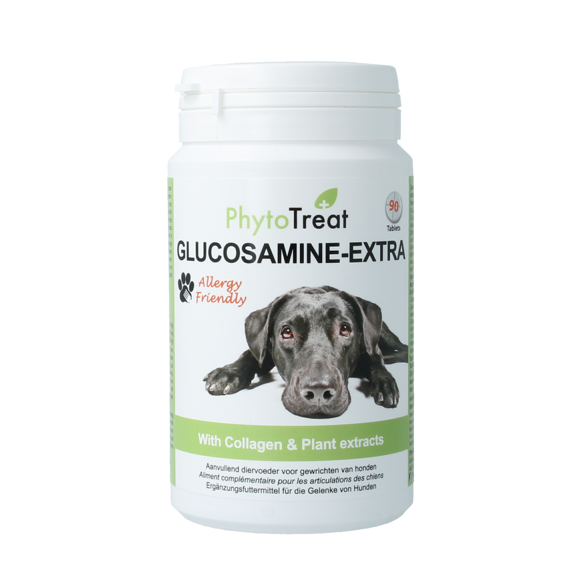 PhytoTreat Glucosamine extra hond dietary supplement with 90 tablets for joint support in dogs, natural pet health aid.
