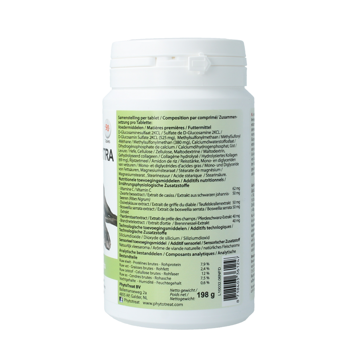 PhytoTreat Glucosamine extra hond dietary supplement with 90 tablets, supporting joint health for dogs.