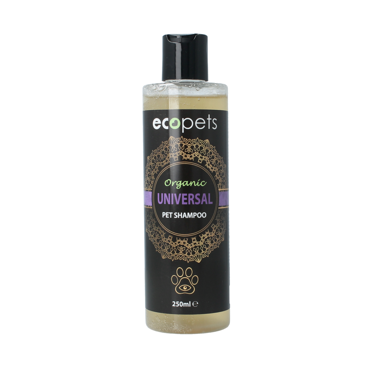 Ecopets Organic pet shampoo in a 250ml bottle, gentle formula for animal care, with a clean, natural design and label.