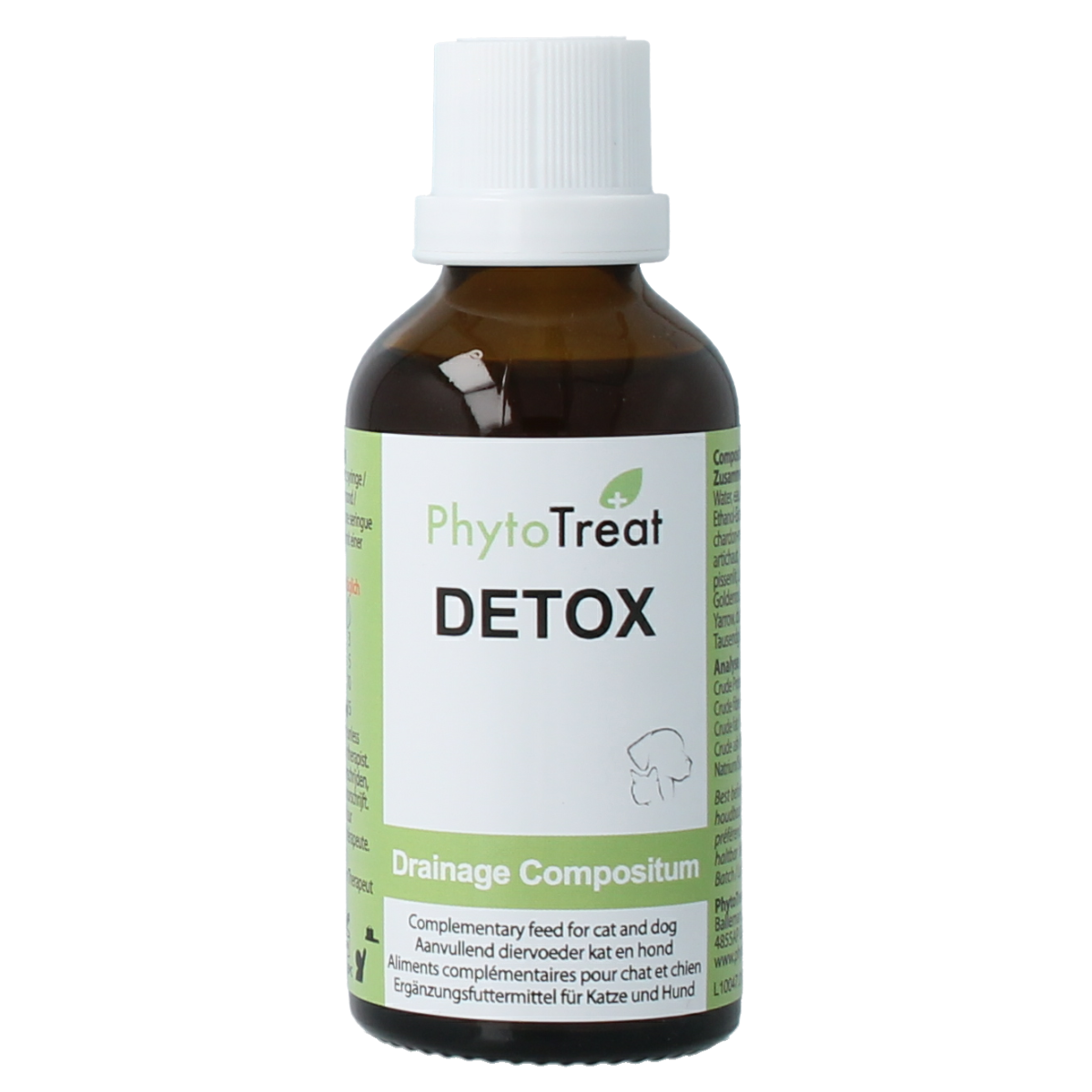 PhytoTreat Detox comfort supplement for dogs and cats, 50ml, natural herbal remedy for animal health and digestion.