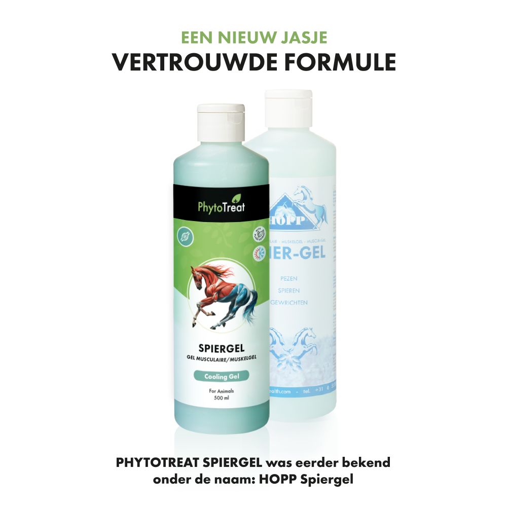 PhytoTreat Spiergel 500ml for muscle and joint care, showing the gel applied on a person's shoulder for soothing relief.