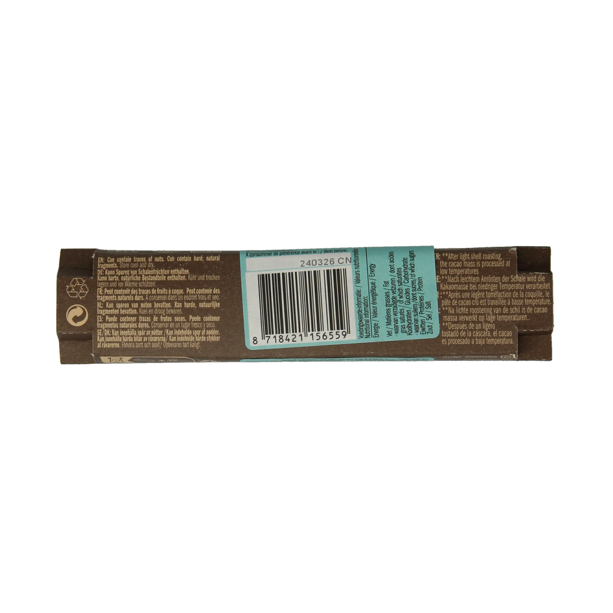 Lovechock M'lk coconut nibs organic chocolate bar, 40g, with coconut pieces and creamy milk chocolate texture.