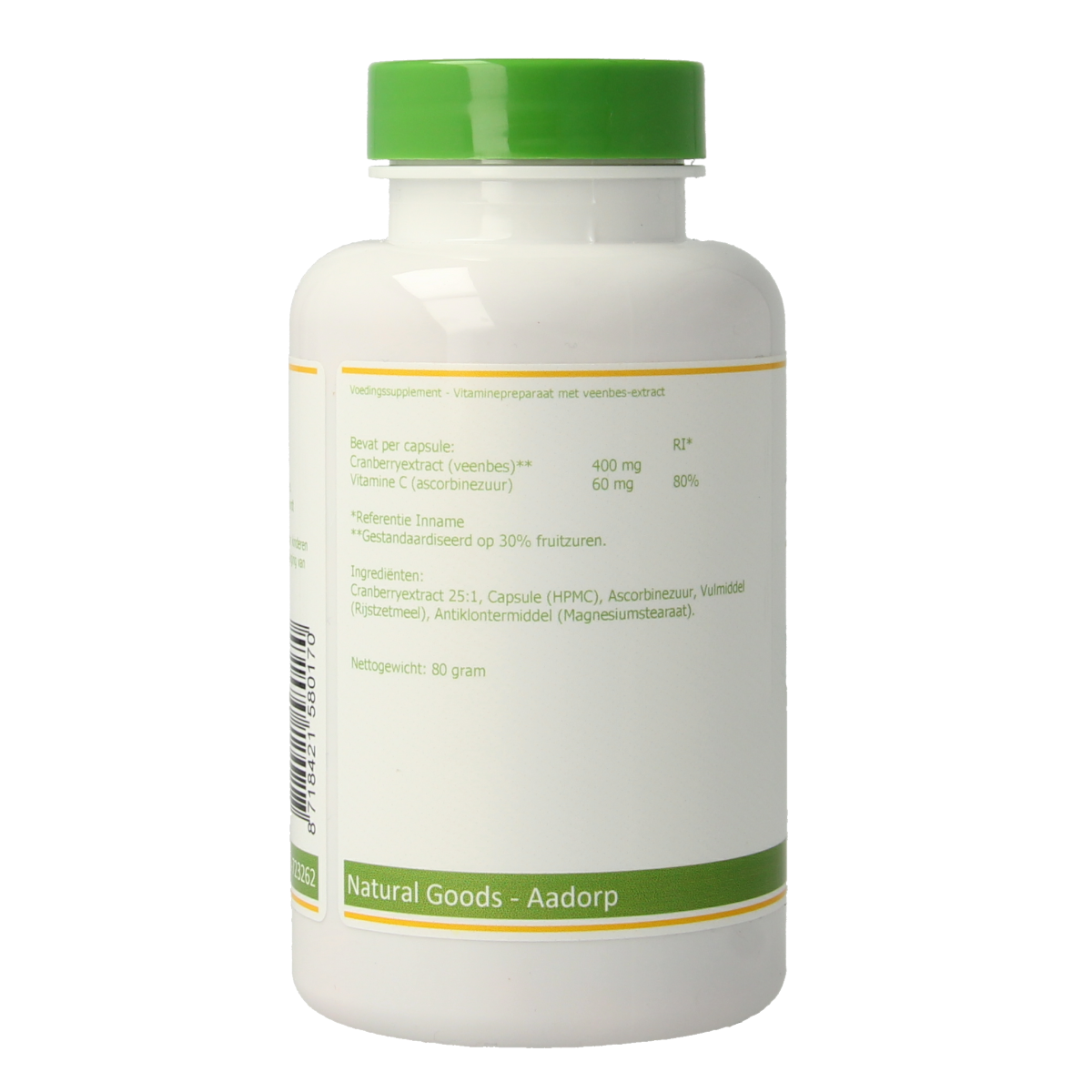 Elvitum Cranberry and 60mg Vitamin C vegetarian capsules, herbal supplement for immune support, shown in black bottle.