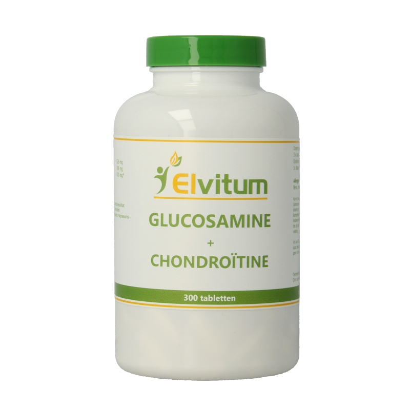 Elvitum Glucosamine Chondroitin mineral supplement bottles, showing 300 tablets for joint support and healthy cartilage.