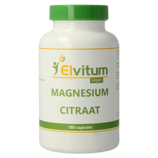 Elvitum Magnesium Citraat vegetarische capsules, mineral supplement with 180 capsules, dietary magnesium supplement.