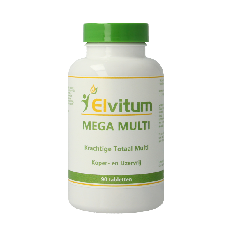 Elvitum Mega Multi Vitamin Tablets pack of 90, dietary supplement with various essential vitamins and minerals.