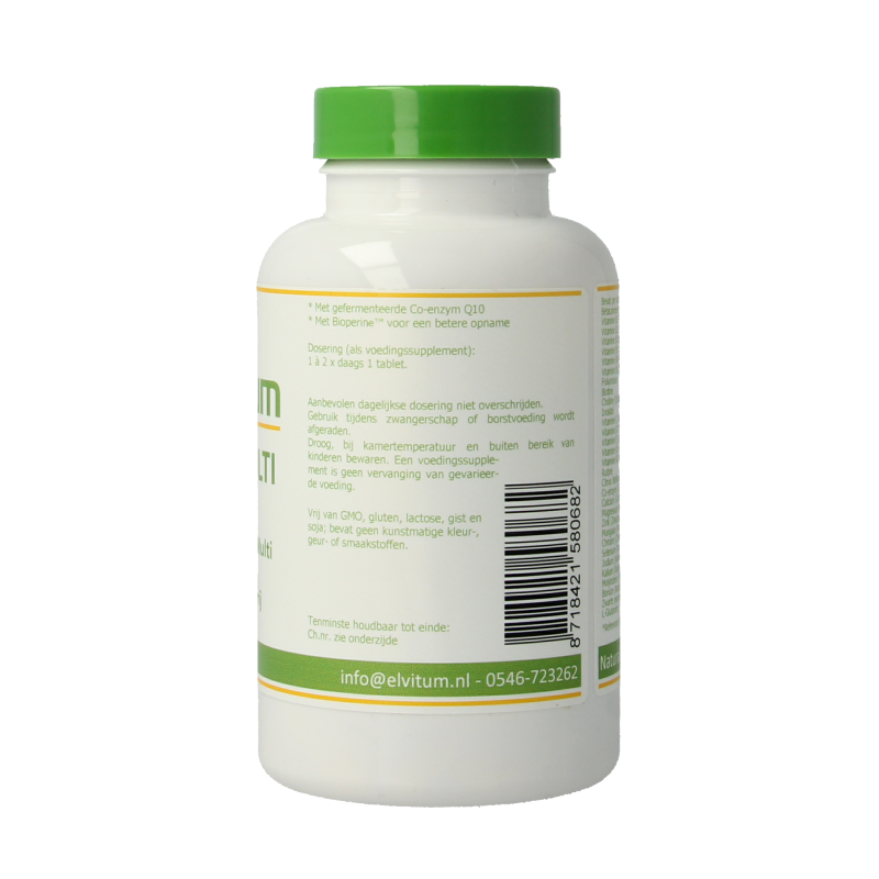 Elvitum Mega Multi 90 tablets vitamin supplement bottle with colorful tablets inside, providing daily multivitamin support.