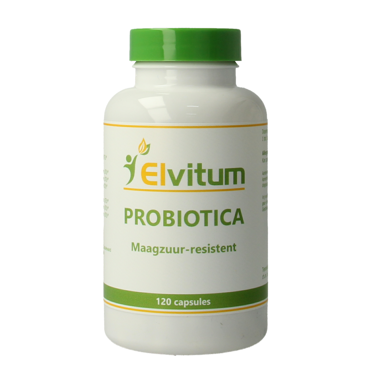 Elvitum Biotica vegetarian capsules containing micro-organisms, shown in a clear container with capsules visible inside.
