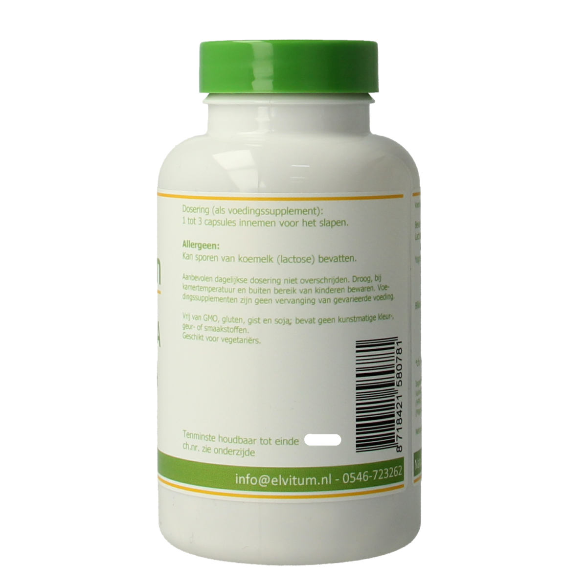 Elvitum Biotica vegetarian capsules containing micro-organisms, displayed in a clear bottle with a blue cap.