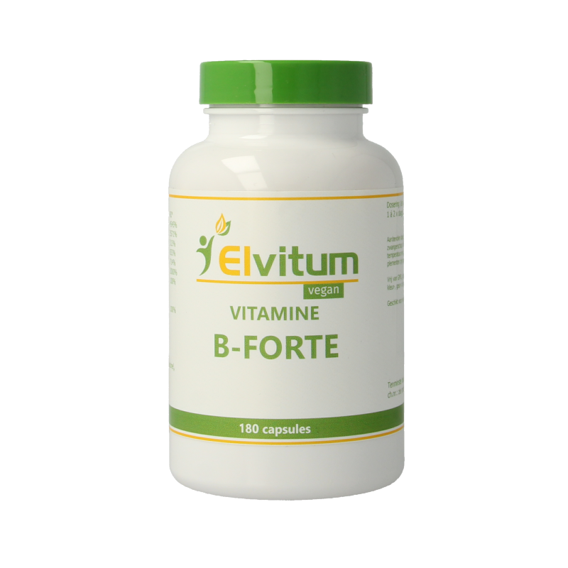 Elvitum Vitamine B-forte gistvrij vegetarian capsules, dietary supplement with B vitamins, 180 capsules.
