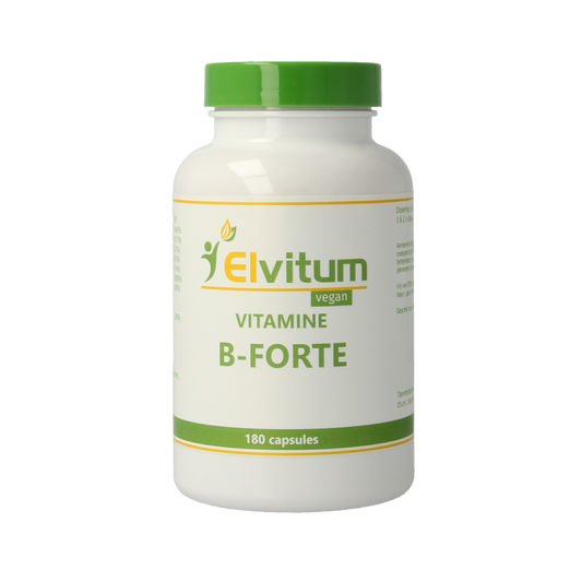 Elvitum Vitamine B-forte gistvrij vegetarian capsules, dietary supplement with B vitamins, 180 capsules.