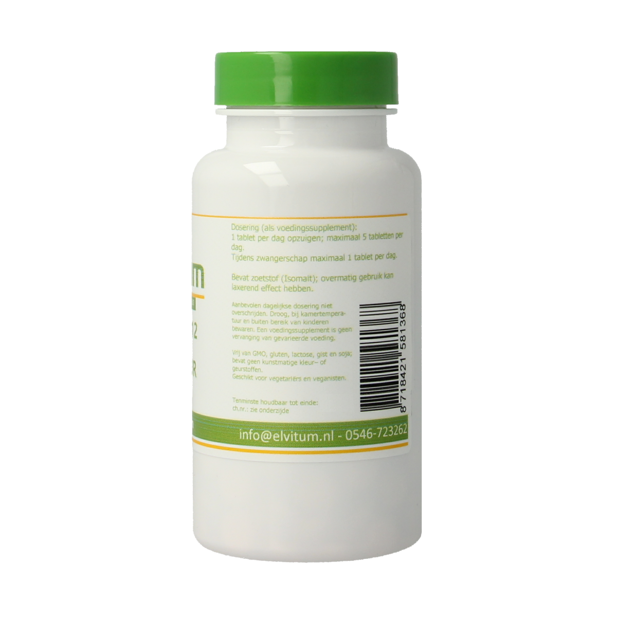Elvitum Vitamin B12 1000mcg with folic acid chewable tablets, dietary supplement for daily health support.
