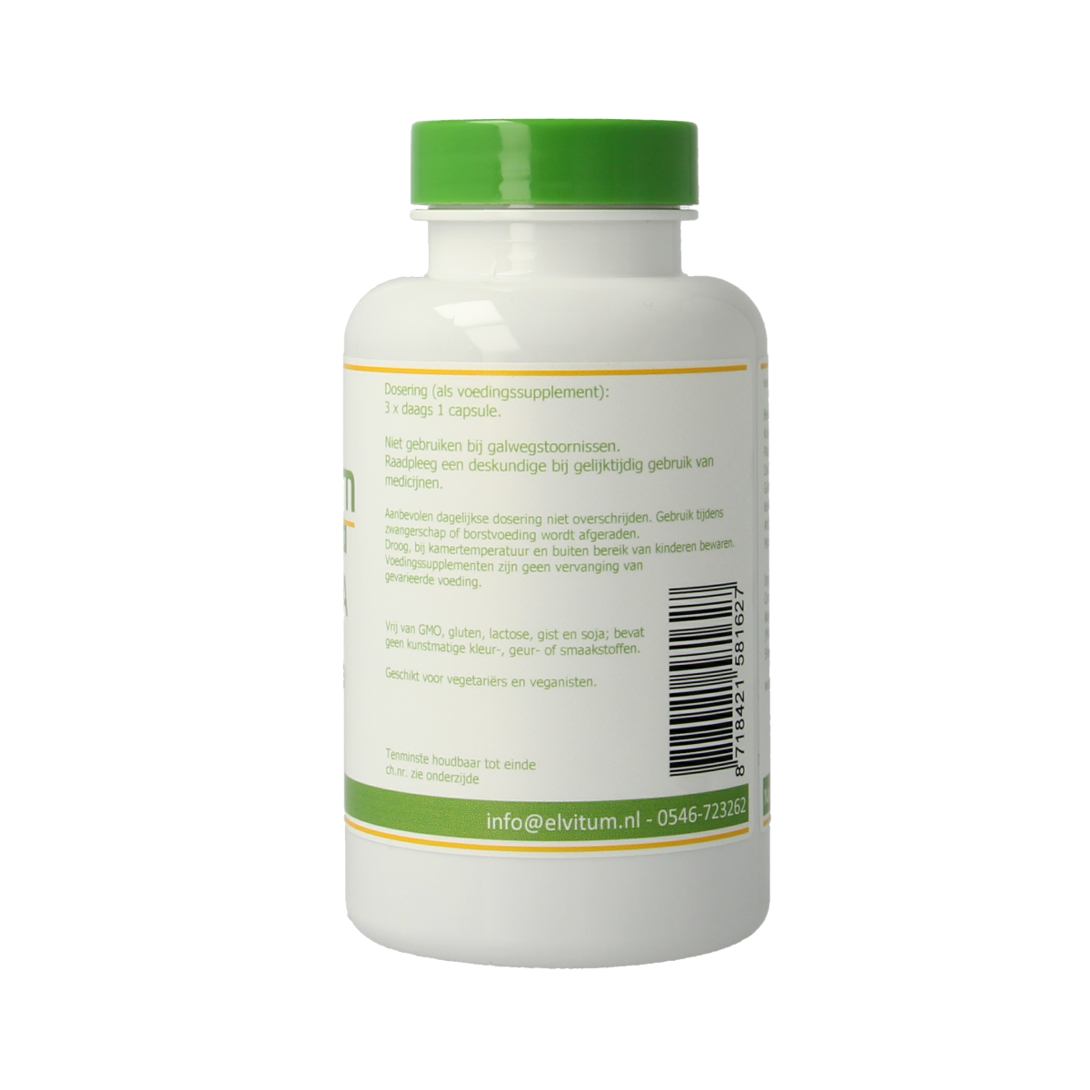 Elvitum Curcuma Complex vegetarian capsules, herbal supplement packaging with turmeric extract and natural ingredients.