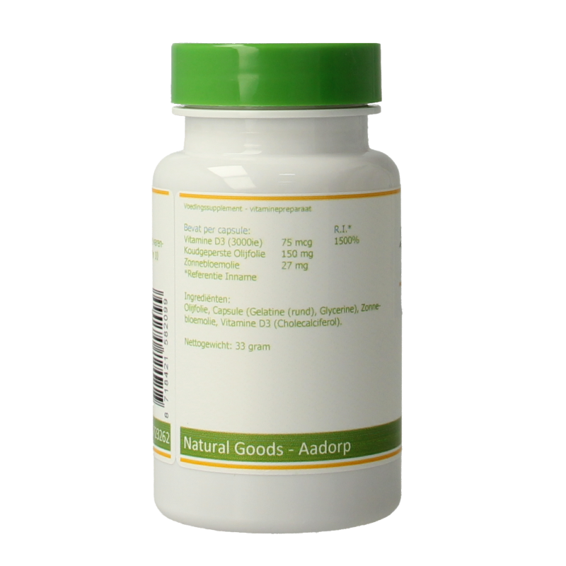 Elvitum Vitamin D3 3000IU capsules, 120 softgel pills, showing the supplement bottle with label and capsules inside.