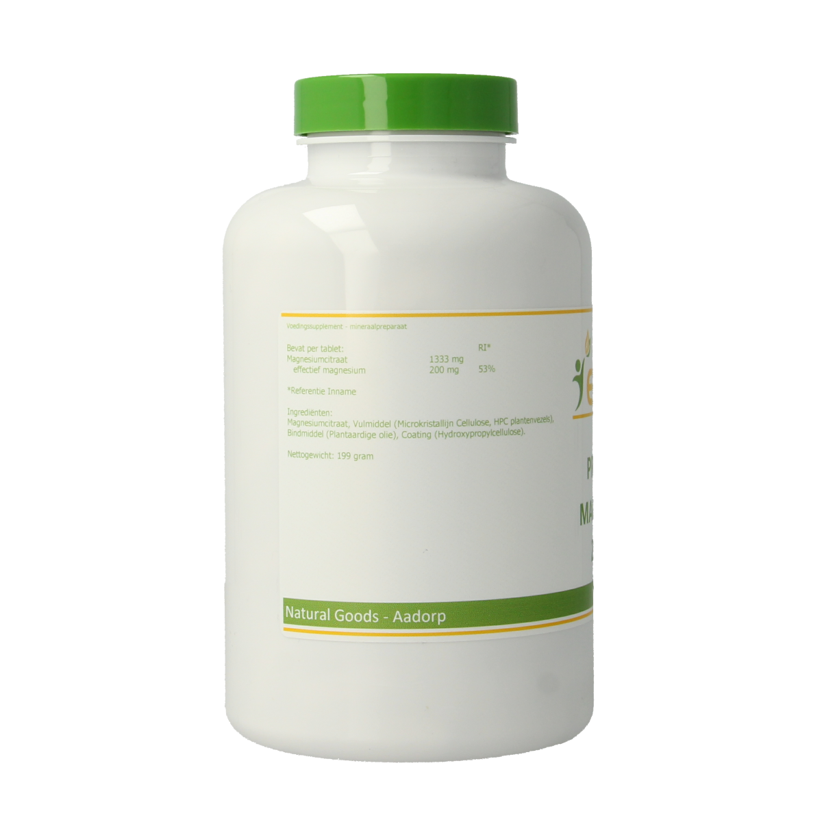 Elvitum Premium magnesium 200mg tablets in a bottle, dietary mineral supplement for muscle and nerve support.