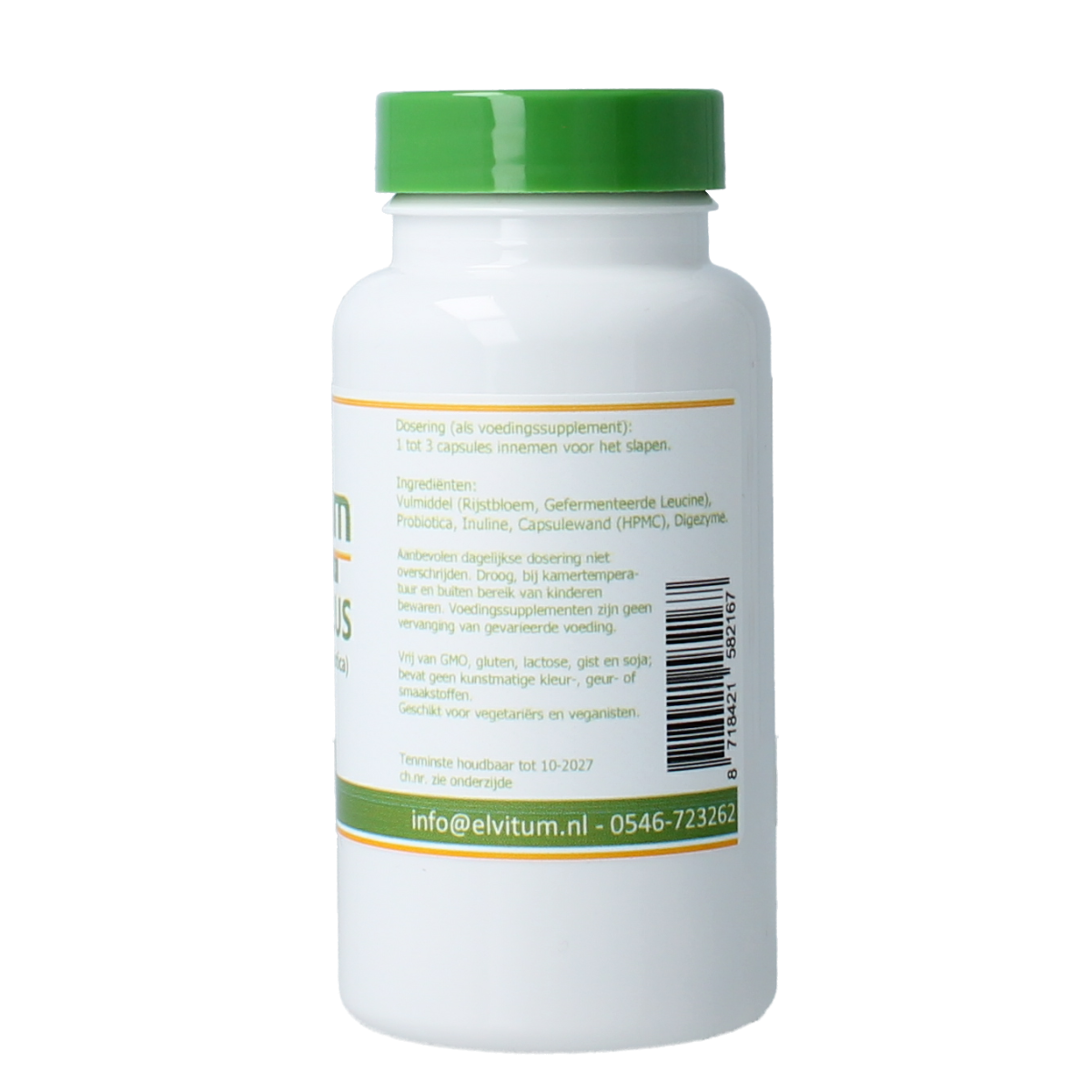 Elvitum Biotica Plus vegetarian capsules containing micro-organisms, shown in the image.