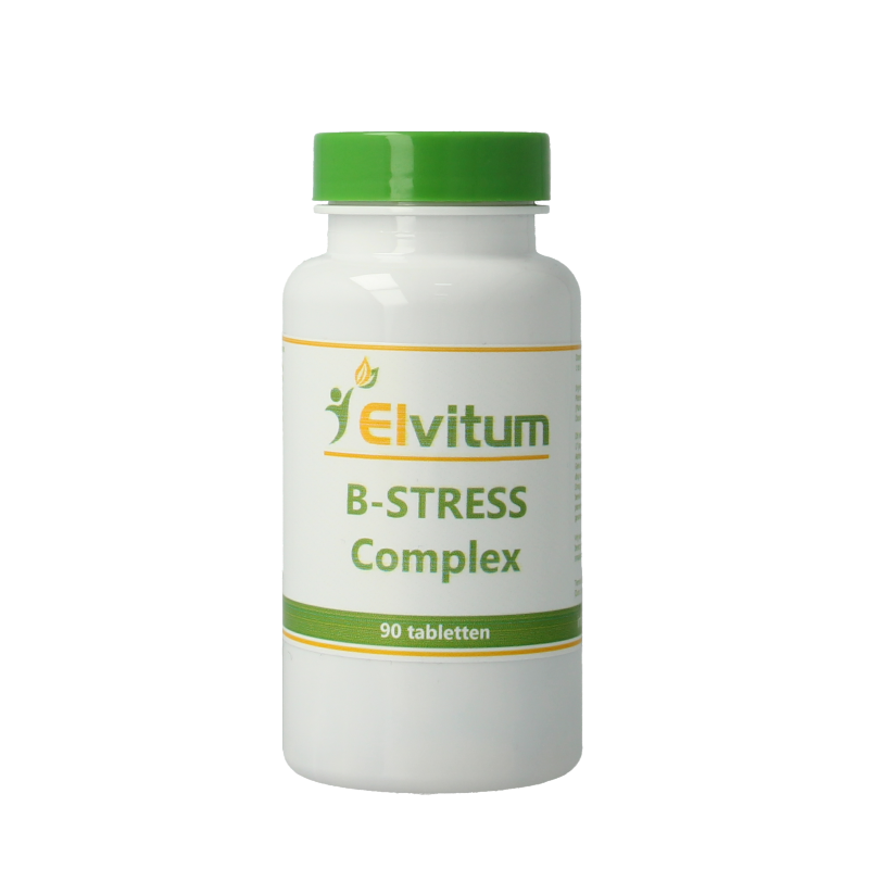 Elvitum B-Stress complex multivitamin tablets in a bottle, designed to support stress relief and overall health.
