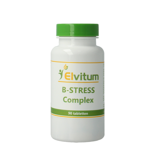 Elvitum B-Stress complex multivitamin tablets in a bottle, designed to support stress relief and overall health.