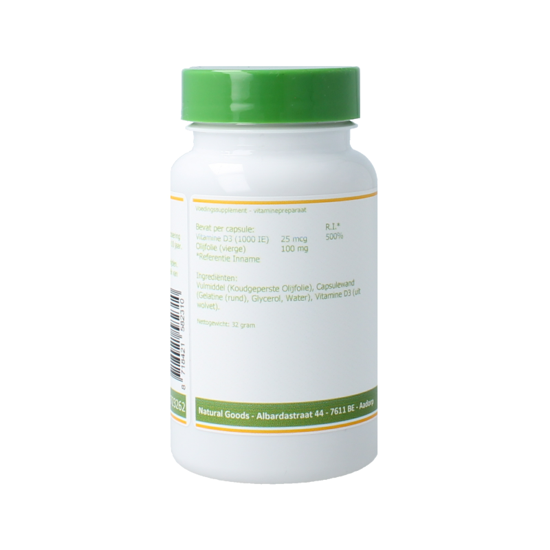 Elvitum Vitamin D3 1000IU/25mcg capsules in a bottle, dietary supplement for bone health and immune support.