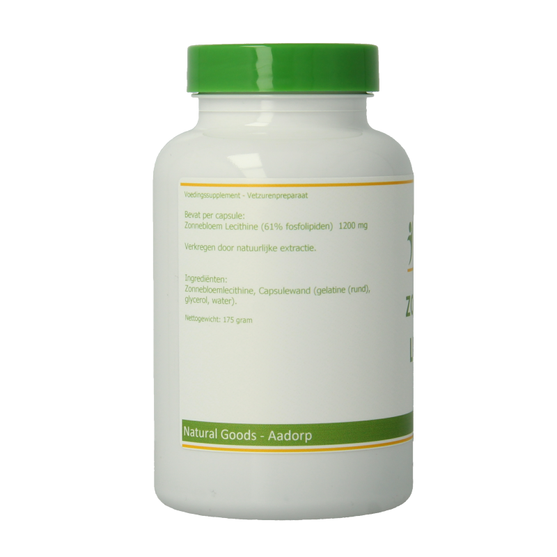 Elvitum Zonnebloem lecithine capsules in a bottle, herbal supplement for health and wellness, branded by Elvitum.