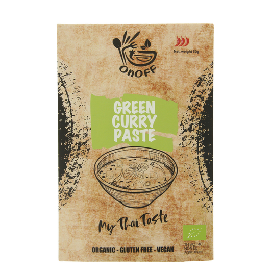 Onoff Thaise groene currypasta bio 50g jar, fresh herbs and spices for authentic Thai cooking, natural and organic ingredients