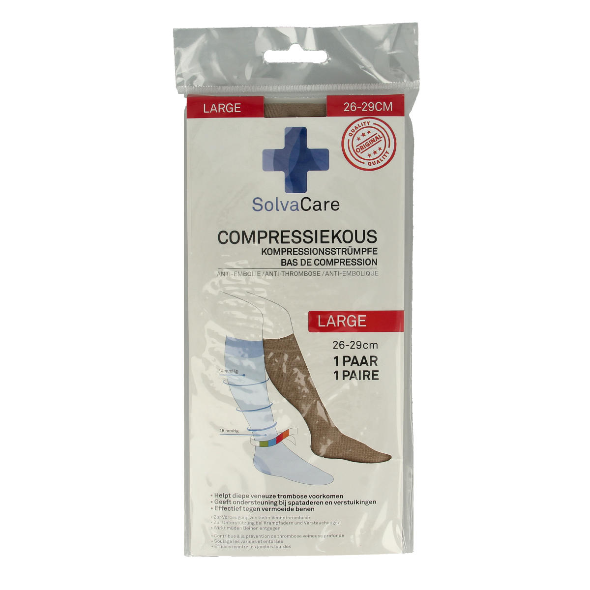 Solvacare beige compression stockings for men, size L 26-29 cm, pair, knee-high bandages for improved leg circulation